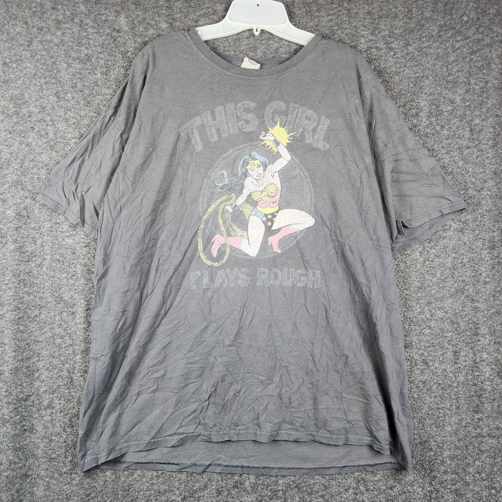 DC Comics Originals T-Shirt Women XL Gray Wonder Woman This Girl Plays Rough